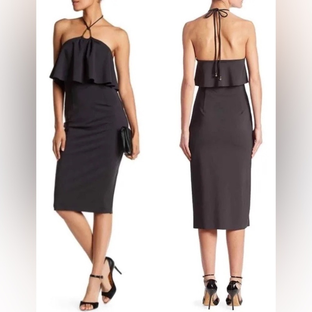 Trina Turk Soozy Halter Little Black Cocktail Ruffle Midi Dress TD172511 NWOT 2